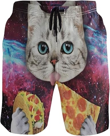 Cat Men's Quick Dry Swim Trunks Pizza 