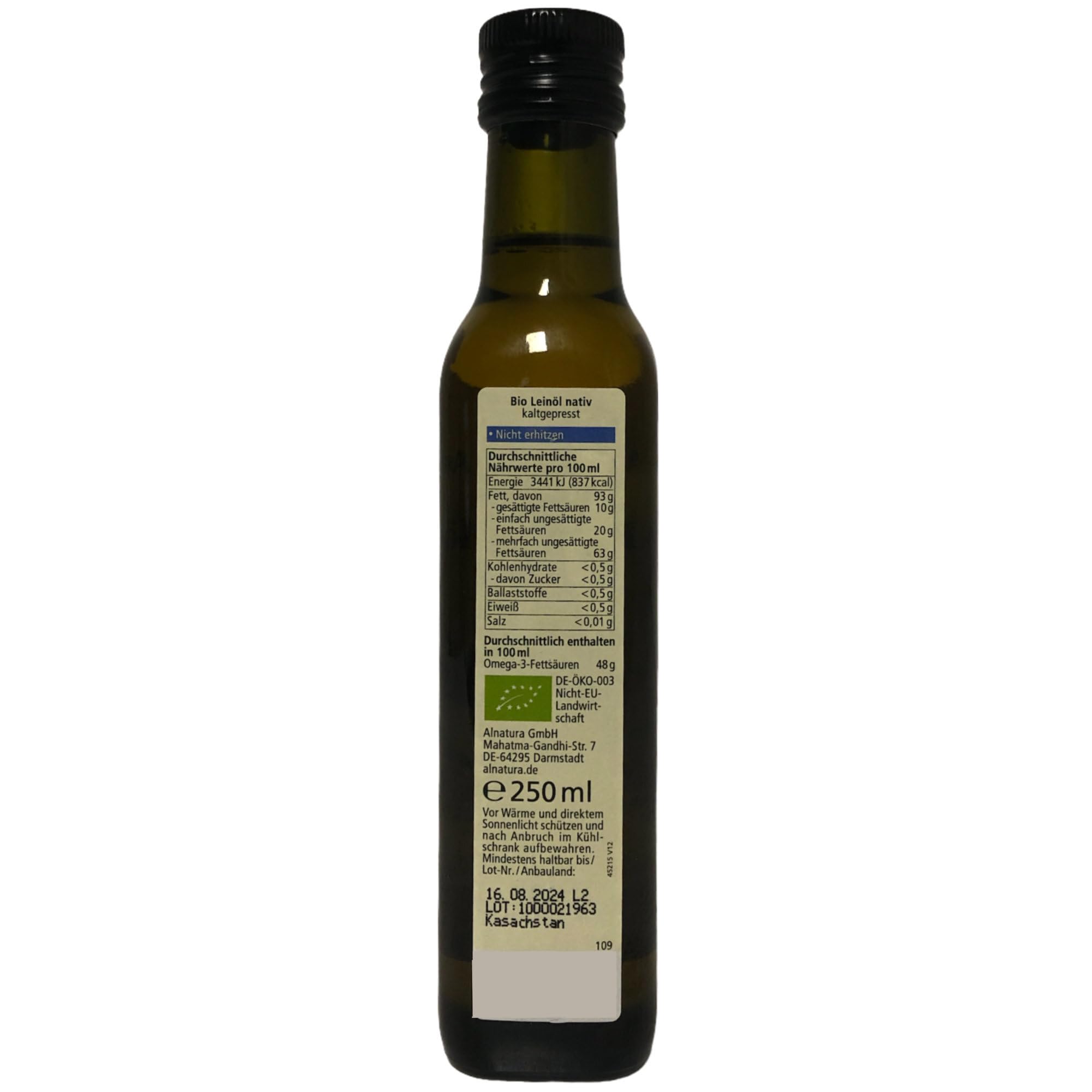 Alnatura Bio Leinöl kaltgepresst 6er Pack (6x250ml Flasche) + usy Block