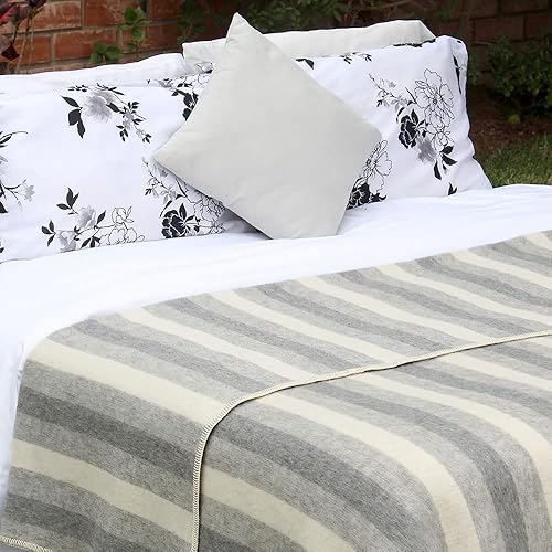 Miniatura 3 de Manta gruesa de lana de alpaca pesada para acampar al aire libre en interiores, suave diseño de rayas de tamaño individual (gris suavemarfil 2,