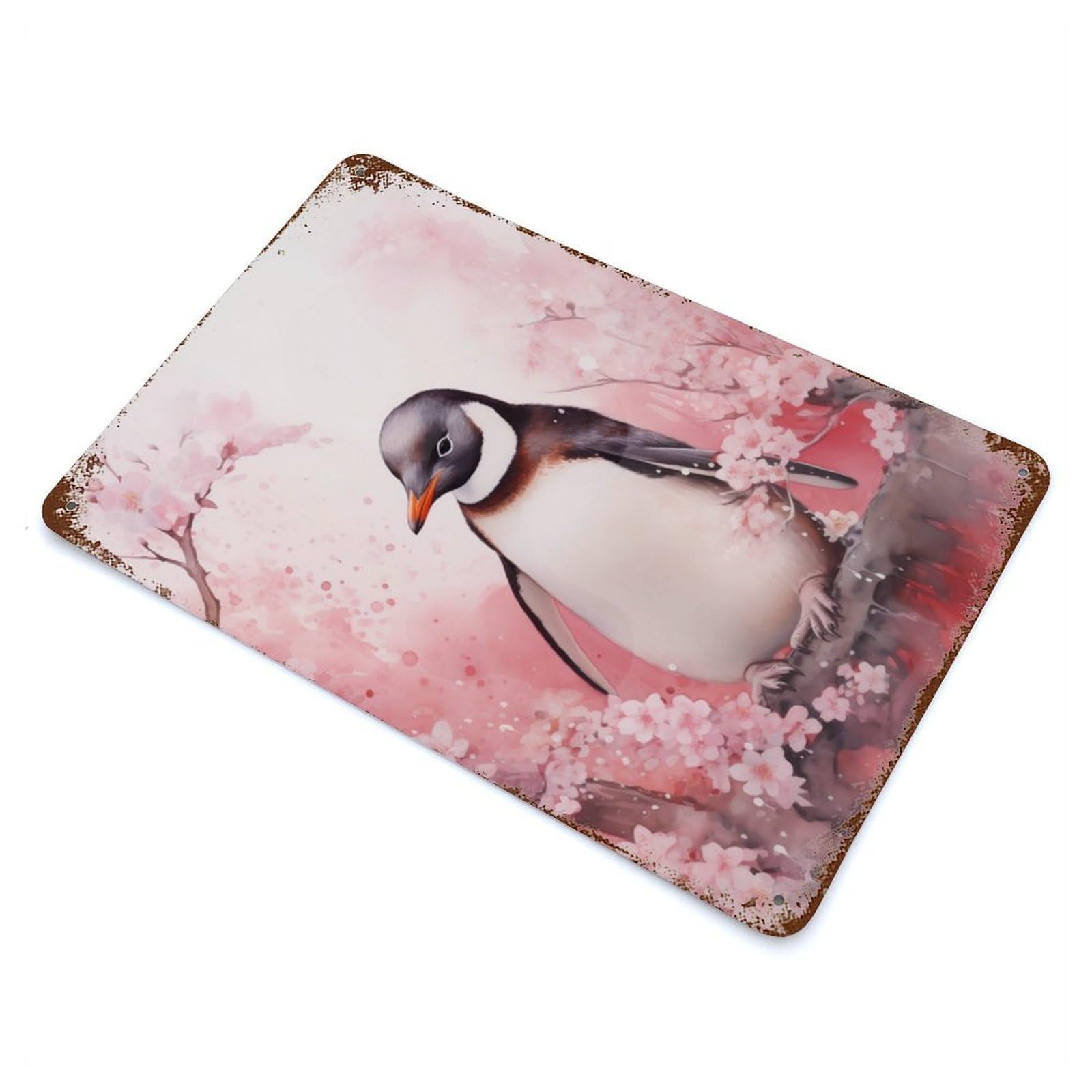 Garage Style Penguin Watercolor Aged Metal Wall Plaque 11.8"x7.9", Farmhouse Wall Decor for Bar And Workshop
