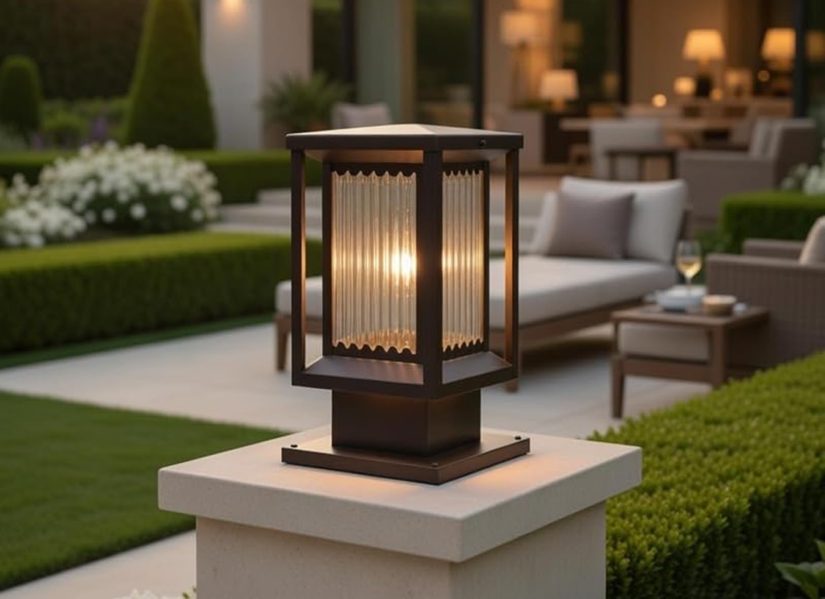 Weldecor Waterproof Outdoor Main Gate Pillar Light for Home Entrance | Led Compatible, Dustproof Brown Metal with Ribbed Glass Pathway & Boundary Wall Post Lamp for Garden, Villa & Farmhouse (1 Pack)-image-45