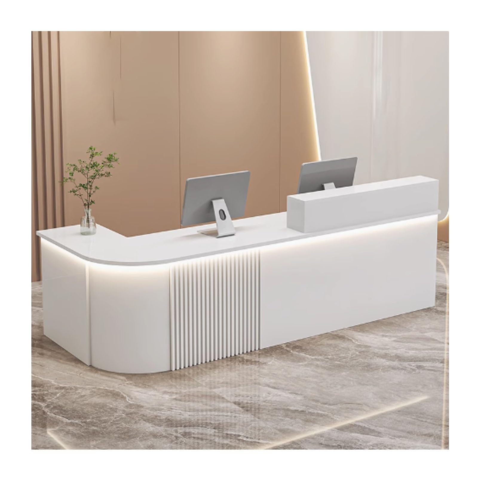 Generisch L-förmiger moderner Empfangstresen mit Theke, stilvoller Kassentisch für Salon, Büro und Boutique-Lobby, Rezeption aus Holz (weiß, Links 140 cm)