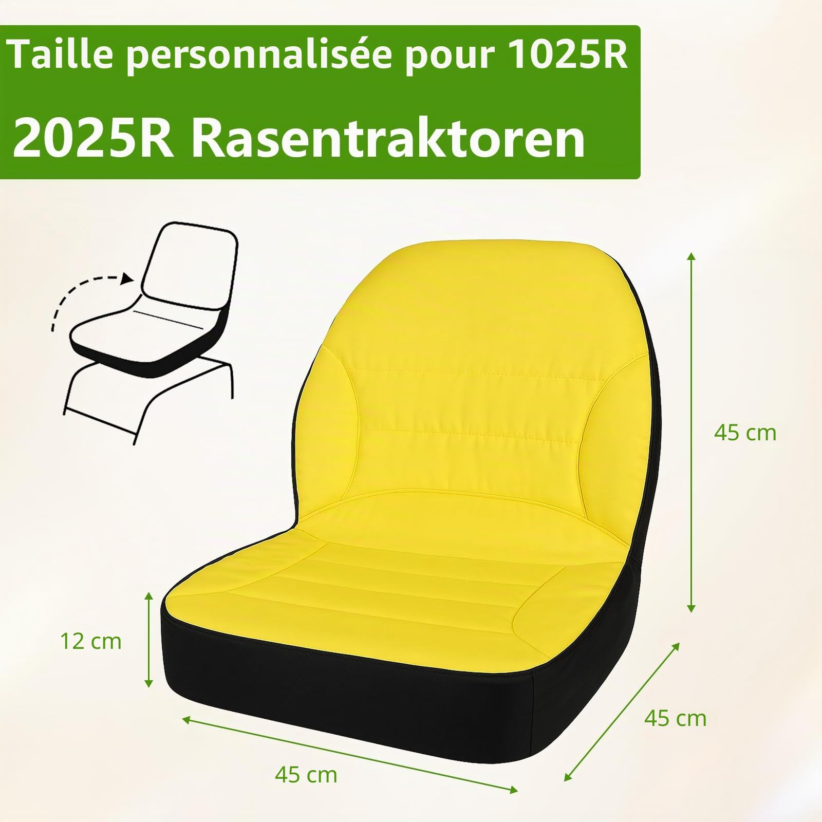 Housse de siège pour Tondeuse autoportée, Tissu Oxford 300D, Housse de siège LP68694 Compatible John Deere Tracteur & Gator 1025R 2025R, sièges résistants aux intempéries Jusqu’à 45 × 12 cm