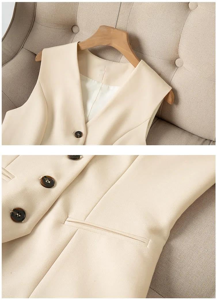 Womens Two Piece Blazer Set Sleeveless Solid Button Down V Neck Waistcoat and Pants for Office Business