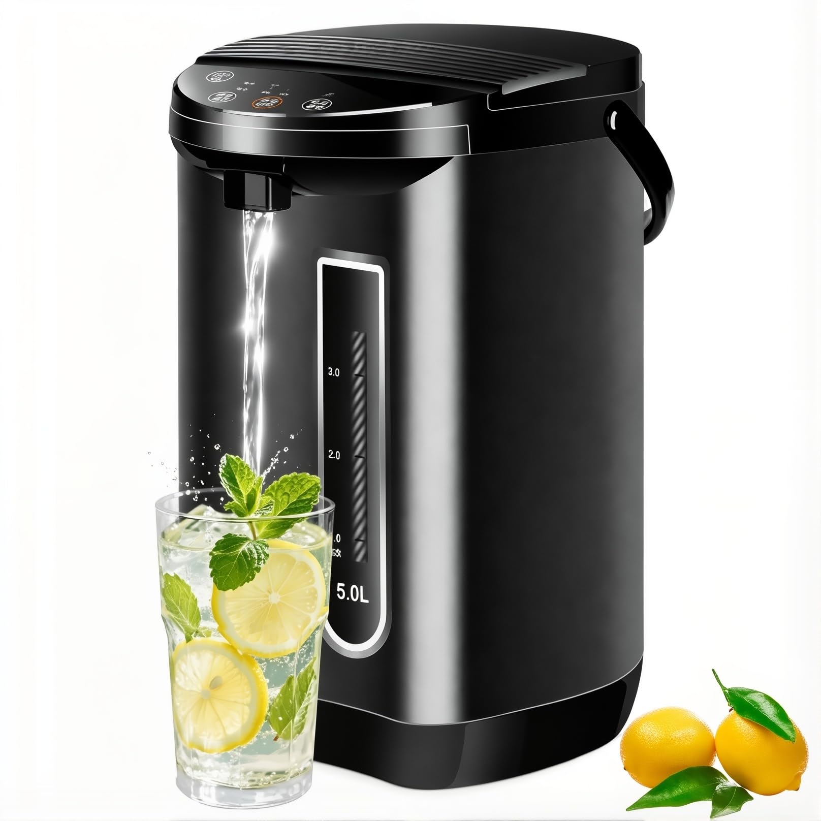 Dispensador de agua caliente instantáneo, filtro de agua de escritorio de 5 litros con bloqueo de seguridad, 5 ajustes de temperatura, 3 opciones de dispensación, temporizador de 24 horas y rehervir