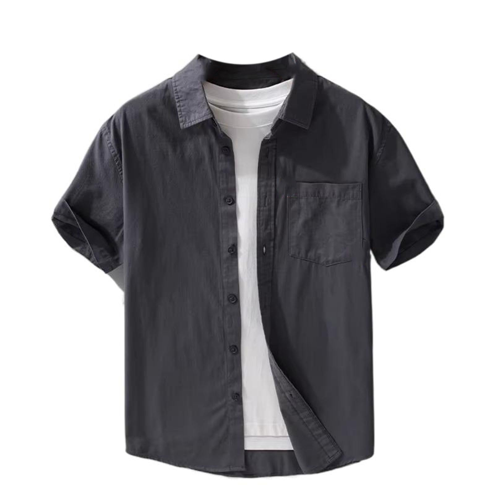 Camicetta Leggera da Uomo a Colletto abbattuto, Top Casual a Maniche Corte per Vacanze al Mare in Estate