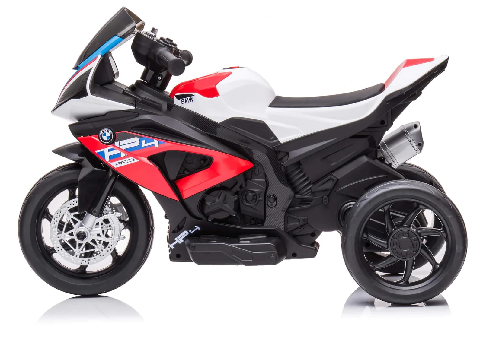 Mediawave Store – Moto Elettrica per Bambini BMW HP4 Sport LT938 12V con 3 Ruote Lettore MP3 Luci LED e Design Realistico per il Divertimento dei Piccoli Piloti in Totale Sicurezza (Rosso)