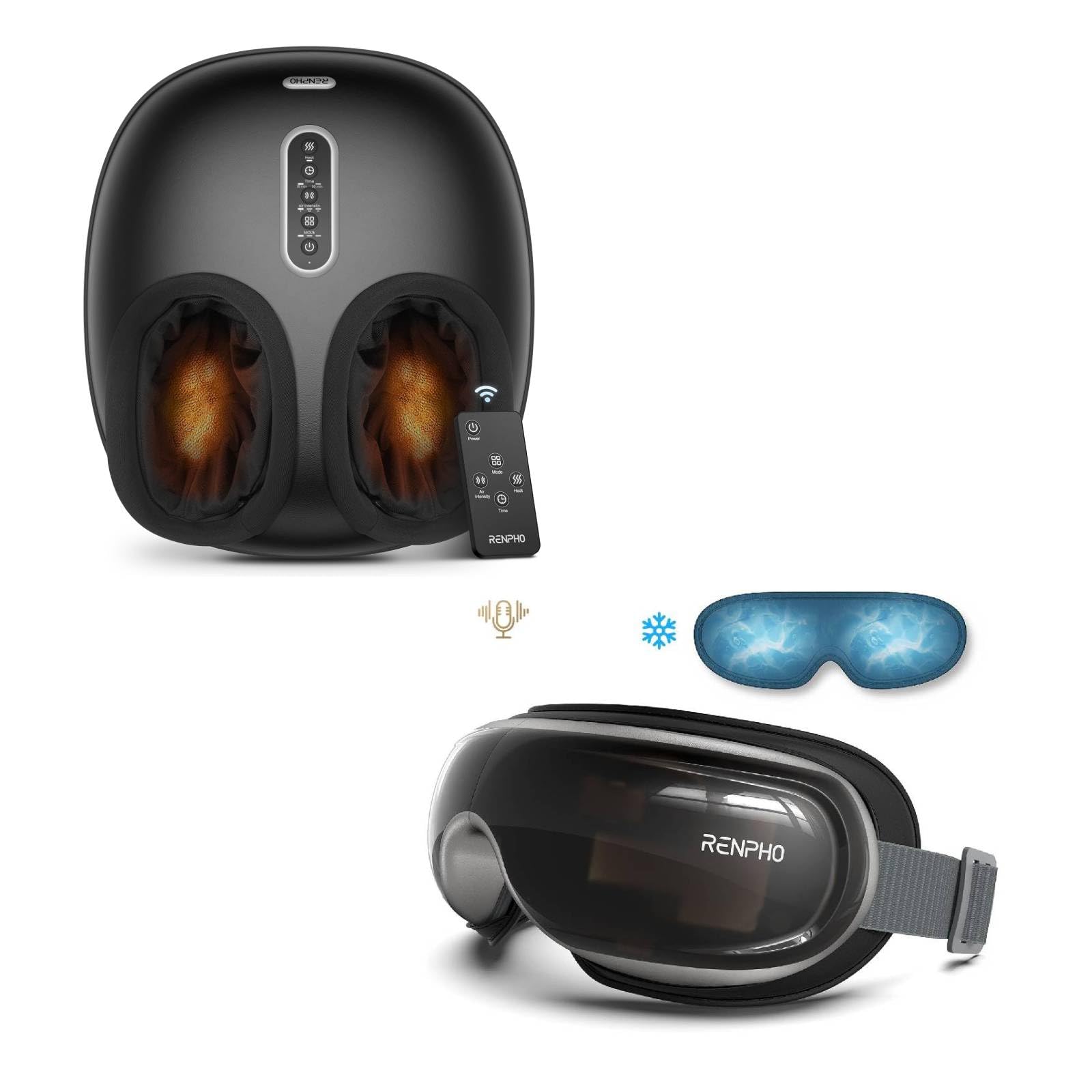 RENPHO Eyeris 3 Eye Massager with Heat and Cooling for Migraines Shiatsu Foot Massager with Remote Control