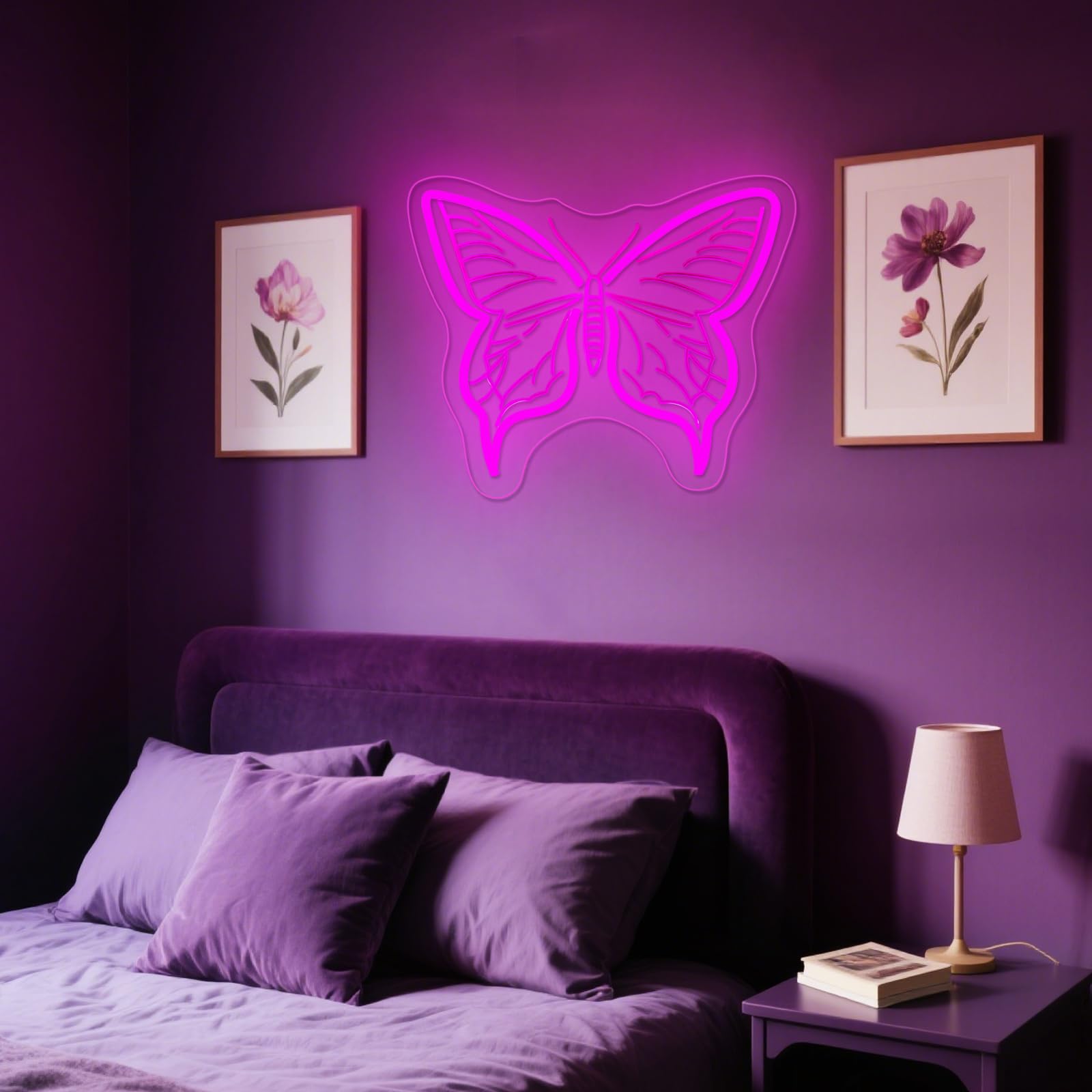 Butterfly Neon Sign 13.1''x13.0'' LED Neon Light for Bedroom, Livingroom, Kid Room Girls Room,Hanging or Mount on Wall?Neon Night Light with USD Dimmer Love Gift