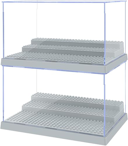 Paquete de 2 vitrinas para bloques de figuras de acciĂłn de minifiguras, caja de almacenamiento de minifiguras acrĂlicas con 3 escalones movibles, Paquete de 2 vitrinas para bloques de figuras de acciĂłn de minifiguras, caja de almacenamiento de minifiguras acrĂlicas con 3 escalones movibles,