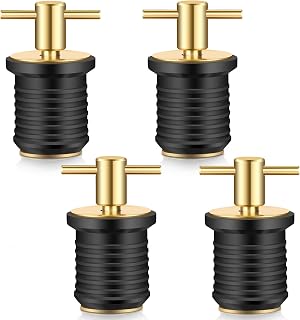 Linkstyle 4 Pcs Brass T-Handle Drain Plug, Marine Boat Drain Plugs for 1in Drains Locks, Twist-Turn and Seal Design Rubber Plugs for Yachts Kayaks