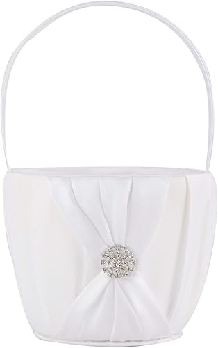 Miniatura 1 de Satén y joyería de cristal artificial para decorar la cesta de la niña de las flores de la boda (blanco)