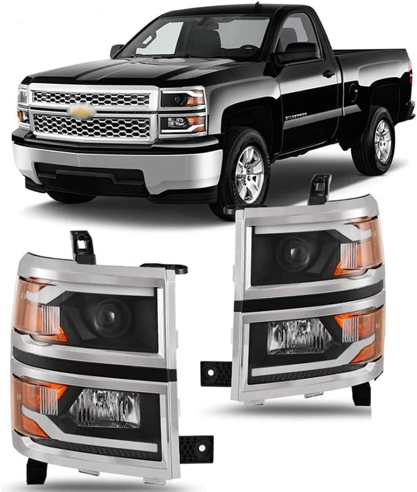 Winjet Compatible with [2014-2015 Chevrolet Silverado 1500] LED DRL Bar Projector Headlights, Black (WJ10-0382C-04)