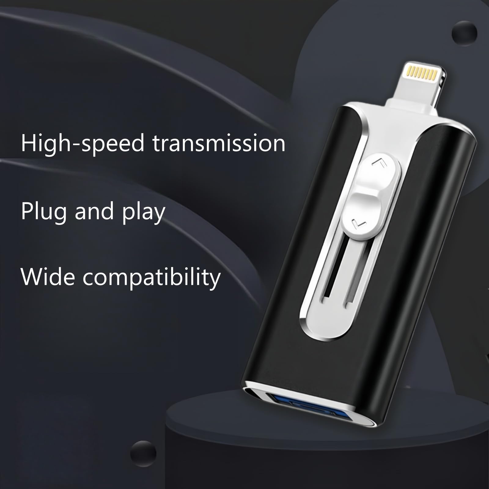3-in-1 Flash Drive, 64GB Large Capacity Memory Stick Compatible with iOS/Android/PC, USB Flash Drive for Mobile Phones and Computers, High-Speed Memory Stick for External Data Storage (Black) — view 8