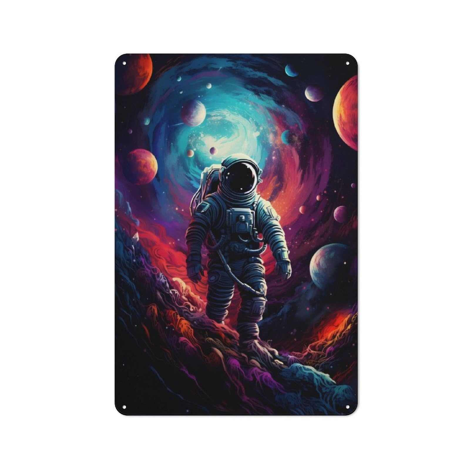 Junmoney Abstract Astronaut Walking Retro Metal Plaque 30X20cm Featuring For Garage Wall, A Winter Wall Decor Update For Workshop Decor Fans