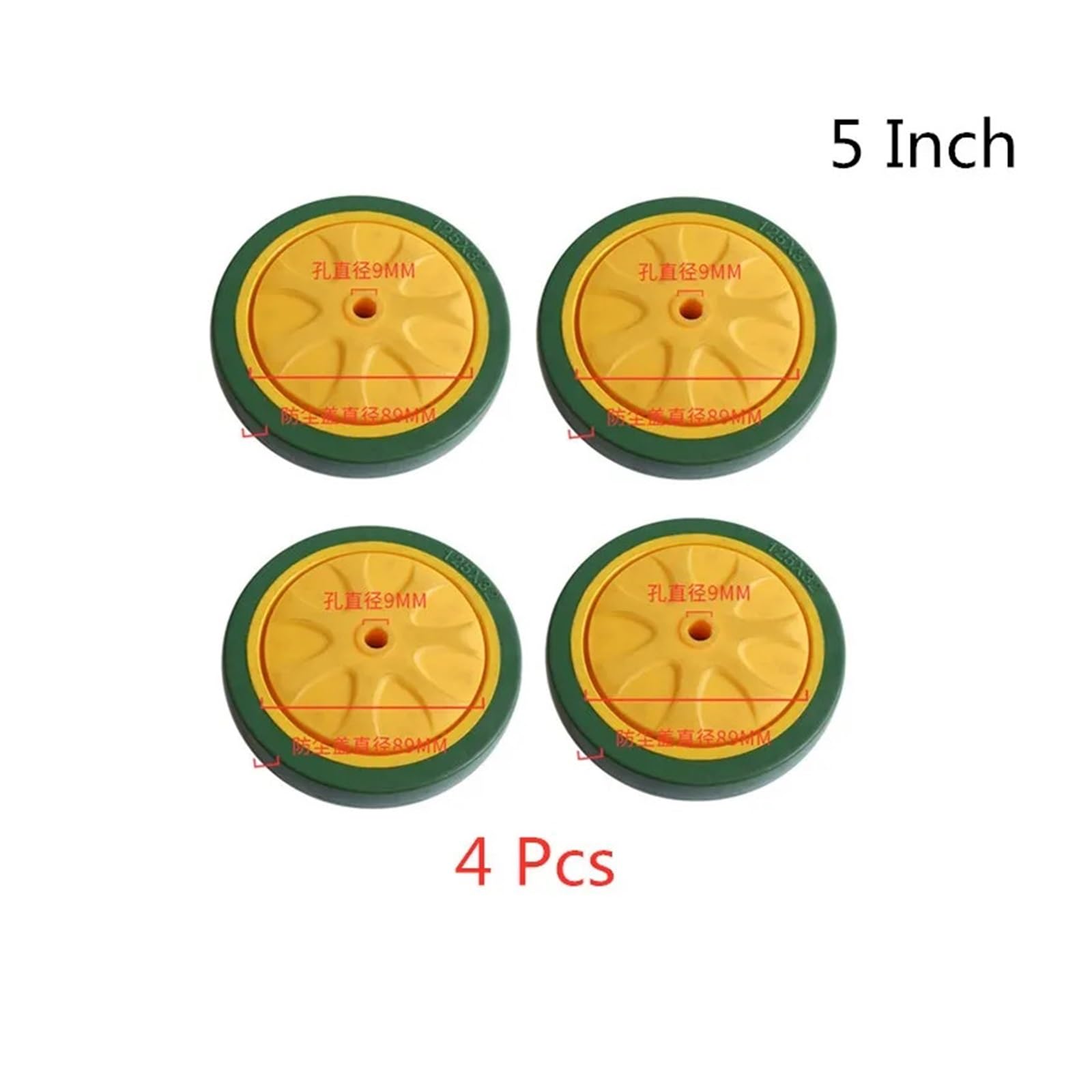 4PCS 5-inch Polyurethane Green Single Wheel wear-Resistant cart with Double Bearings
