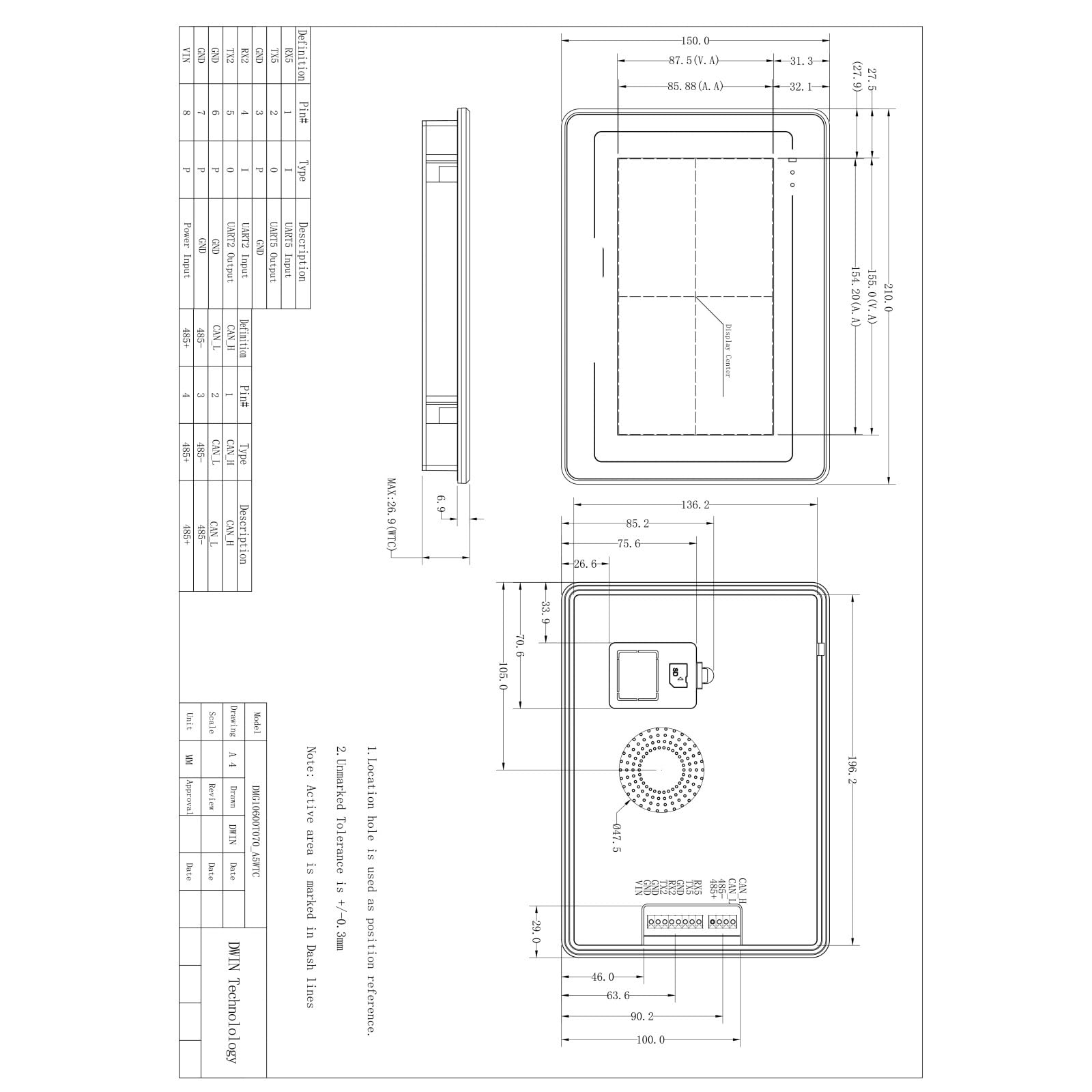 HMI touchscreen Modulo LCD da 7 pollici Pannello tattile HMI industriale 1024 * 600 con display TFT UART con schermo IPS Shell(Resistive touch)