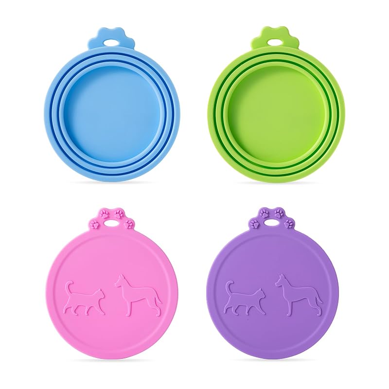 Tampas para Latas de Alimento para Gatos e Cães SLSON, Plástico PET, 4 Unidades em Azul, Verde, Rosa e Roxo