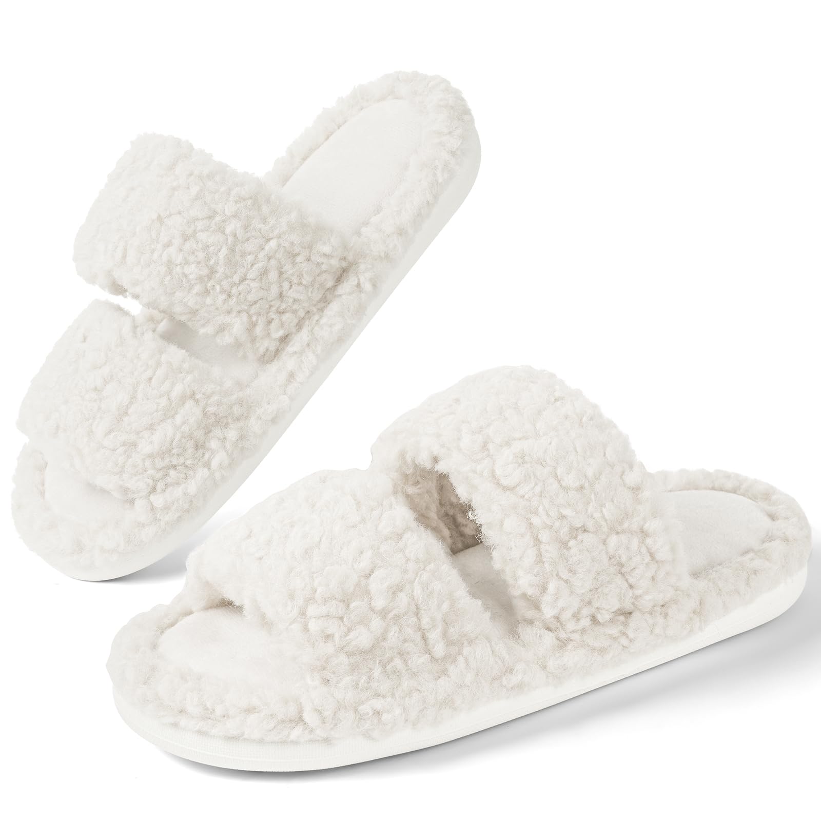 Open Toe Furry Slip On Slippers OFFCUPWomens Fuzzy Open-toe