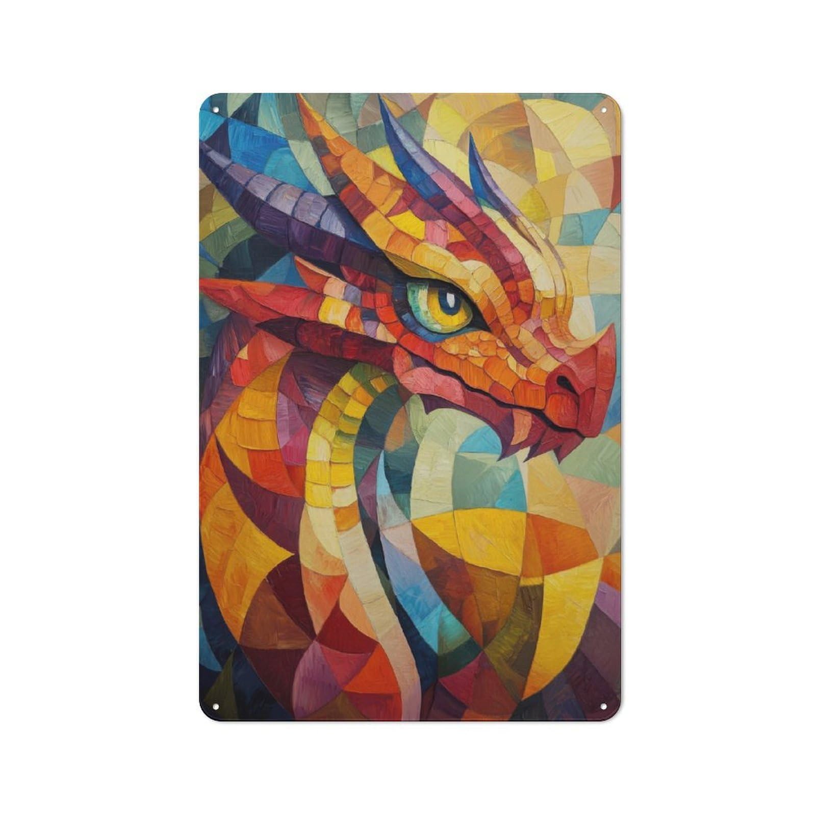 Vintage Tin Sign 30x20cm with Dragon Oil Painting for Café Or Restaurant, Suited to Wall Displays in Cafés And Restaurants