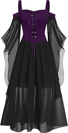 OIOLOYJM Witch Costume Women Sexy Plus Size Renaissance Vampire Gothic Corset Womens Halloween Costumes Woman 2025 Clothes Dresses Dark Purple XXL