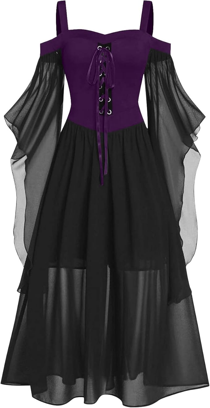 OIOLOYJM Witch Costume Women Sexy Plus Size Renaissance Vampire Gothic Corset Womens Halloween Costumes Woman 2025 Clothes Dresses Dark Purple XXL