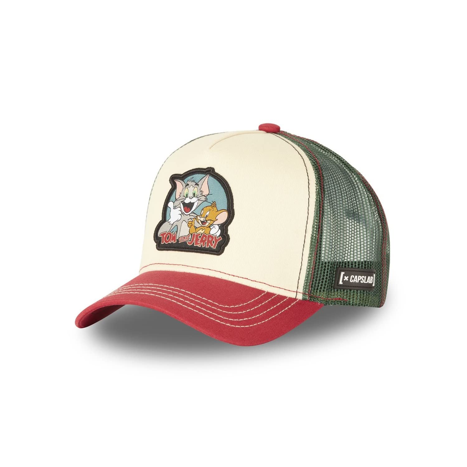 Capslab Tom and Jerry Beige Red Green Trucker Cap - One-Size