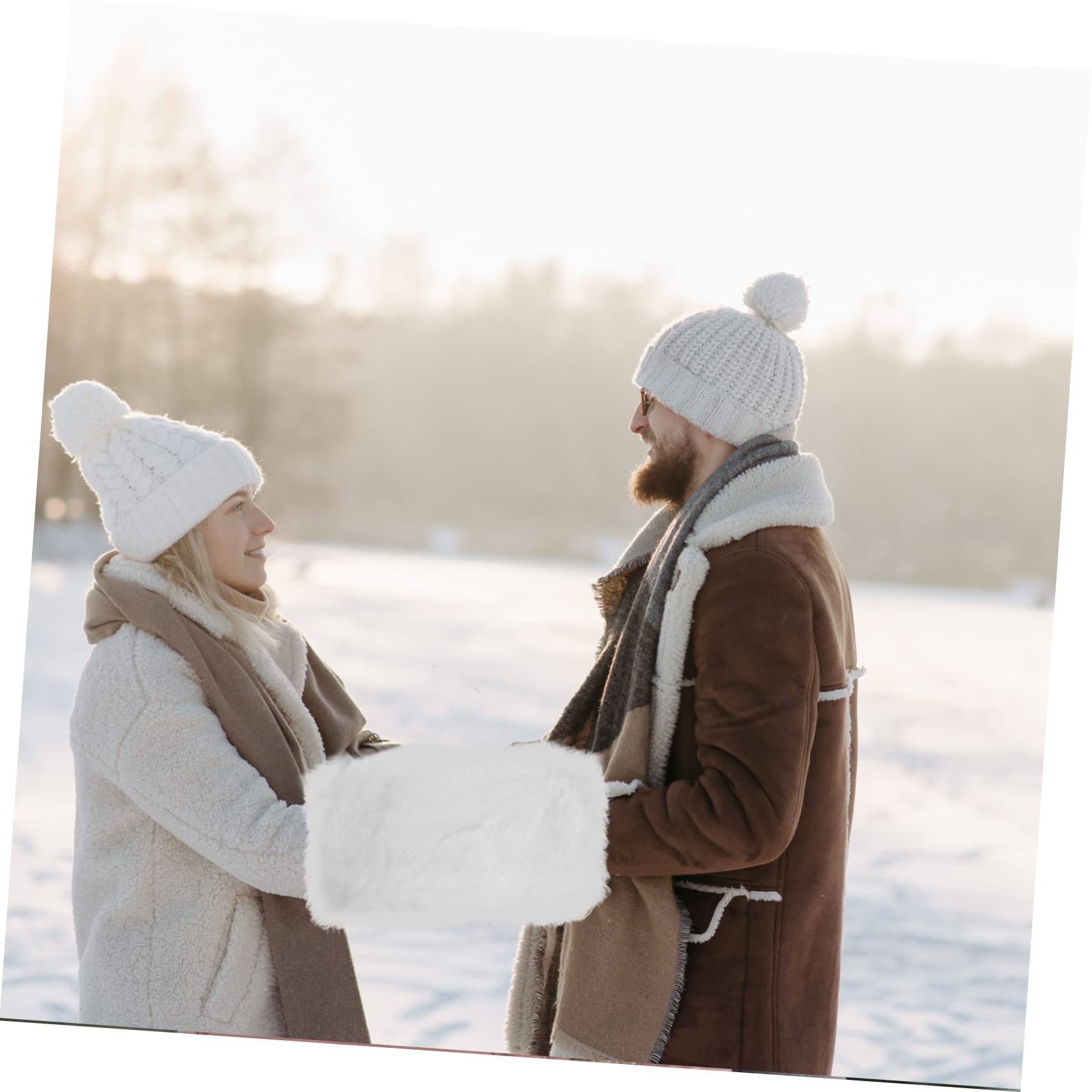 Anneome Calentador de Manos y Manguito Cálido de Invierno para Mujer, Piel Sintética de Color Claro, sin Carga, Mullido y Multifuncional, Adecuado para Actividades al Aire Libre y Uso