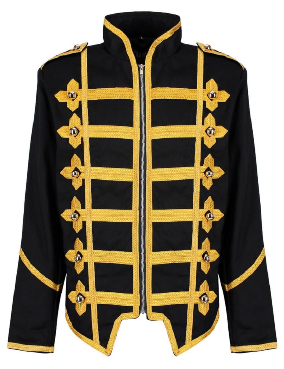 Ro Rox Steampunk Military Drummer Emo Punk Gothic Parade Jacket (Black & Gold, XXXXL)