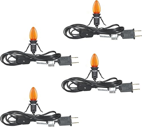 Miniatura 8 de 4 juegos de cable de accesorios C7 con una bombilla LED, cable blanco de 6 pies, con certificación UL, C7, luces LED de aldea de Navidad