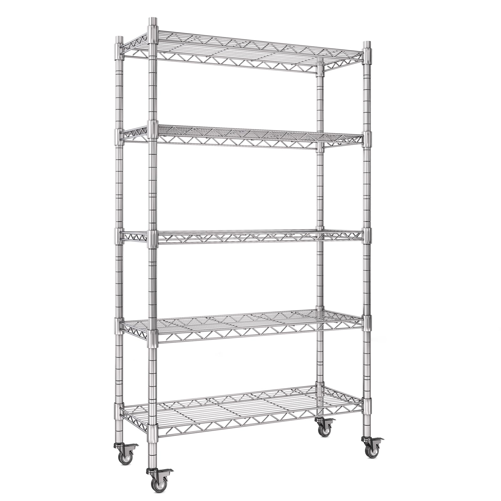 AIRAJ Scaffalatura a 5 strati, 84 cm, con ruote, portata 700 kg, scaffale in metallo regolabile in altezza, scaffale per cantina e magazzino, 84 x 33 x 186 cm (larghezza x profondità x altezza