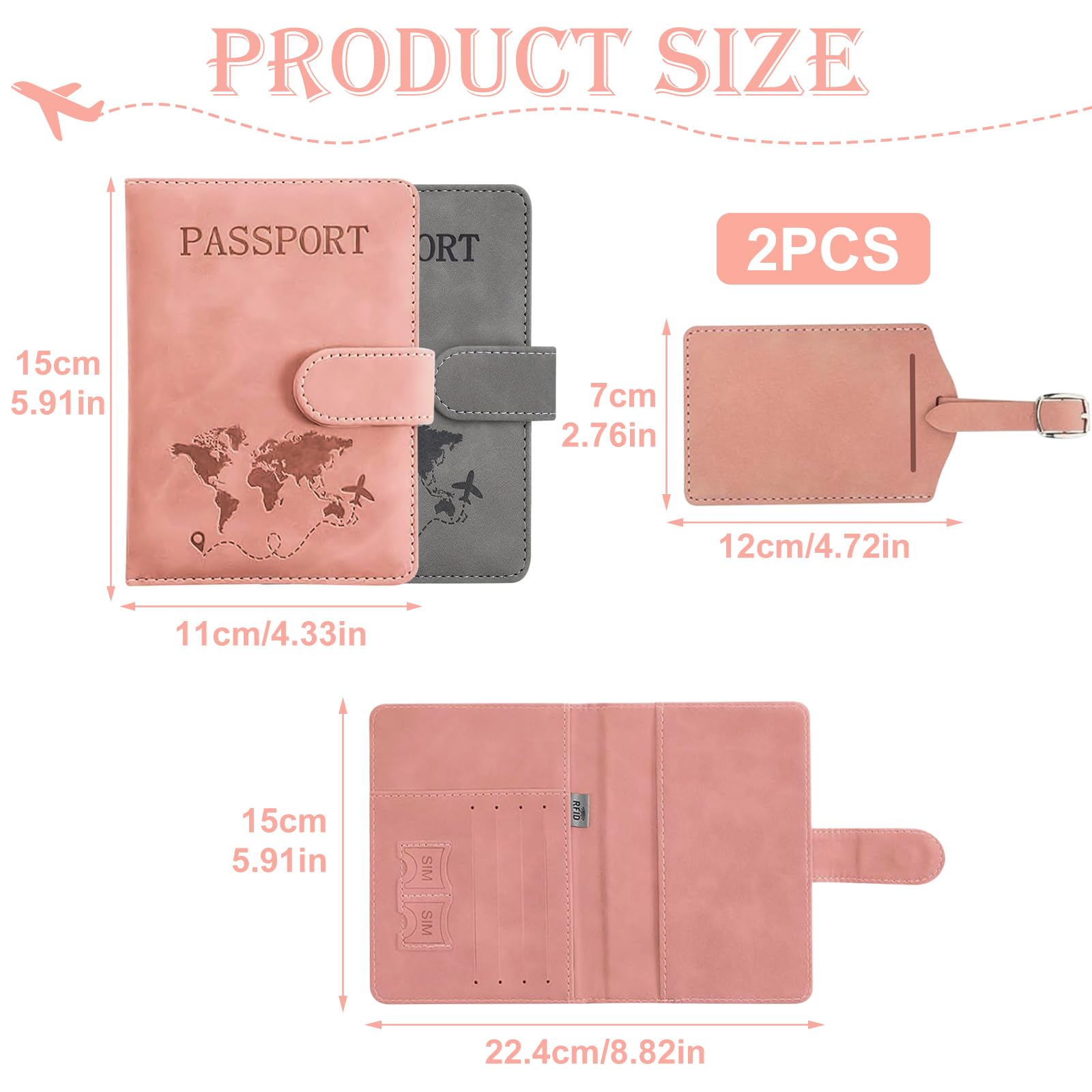2 Pezzi Porta Passaporto, Porta Passaporto da Viaggio con Etichette per Bagagli Custodia Passaporto Passaporto Personalizzato per Passaporti, Carte di Credito, Documenti di Viaggio