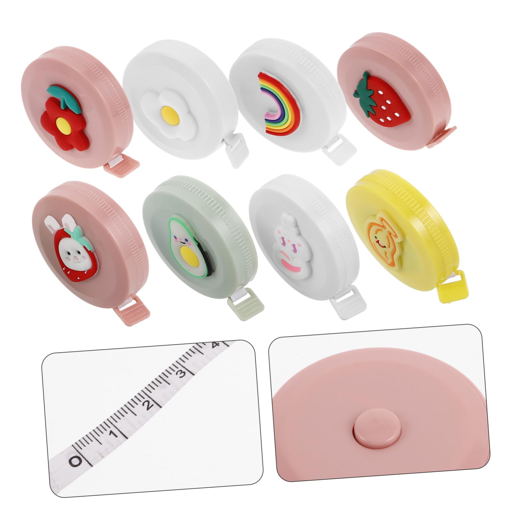 Housoutil 3 Series Cinta Para Medidor De Cuerpo Retráctil De Diseño Divertido Para Costura Y Manualidades Incluye Aguacate Fresa Conejo Flores Y Herramienta De Medición Flexible 8 Piezas X 3