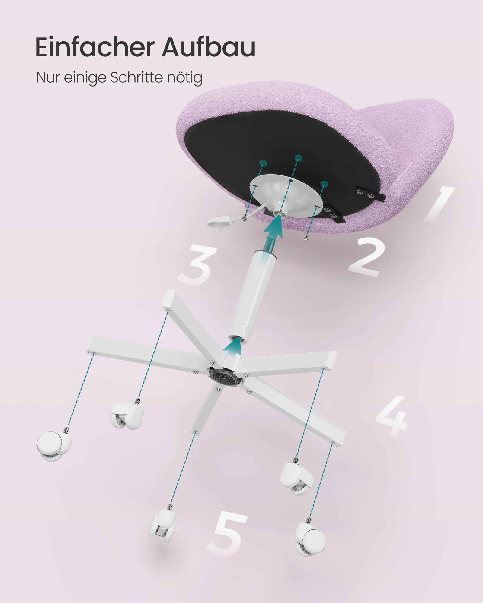 SONGMICS Homeoffice-Stuhl, Schminkstuhl aus Teddy-Fleece, Schreibtischstuhl, Schaumstoffpolsterung, höhenverstellbar, für Arbeitszimmer, Schlafzimmer, Ankleidezimmer, lila OBG027P101