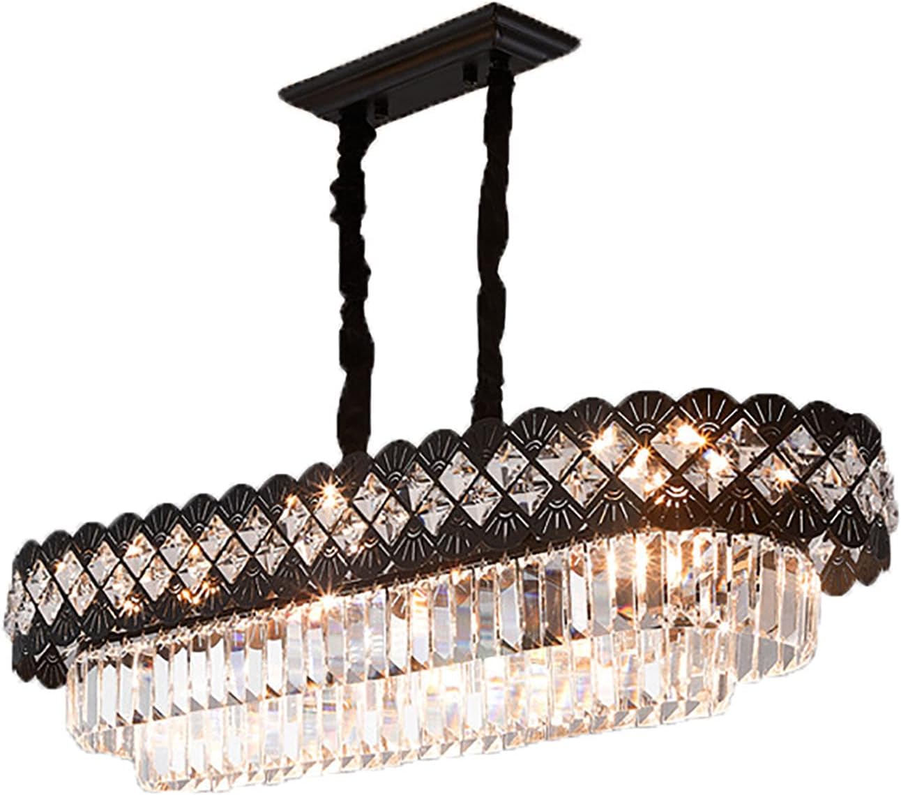 QIYUANE27 Black Wrought Iron Chandelier,Nordic Light Luxury Crystal Pendant Lights,Elegant Romantic LED Hanging Light,for Restaurant Duplex Apartment-Black 37x13x7inch