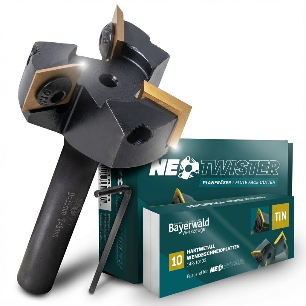 Bayerwald NeoTwister Profi-Fräser-Set Ø 35 mm inkl. 10 Premium Ersatzmesser – Planfräser & Nutfräser für Holz, Sperrholz & Spanplatten – TiN-beschichtete Hartmetall-Klingen – Präzise Holzbearbeitung &