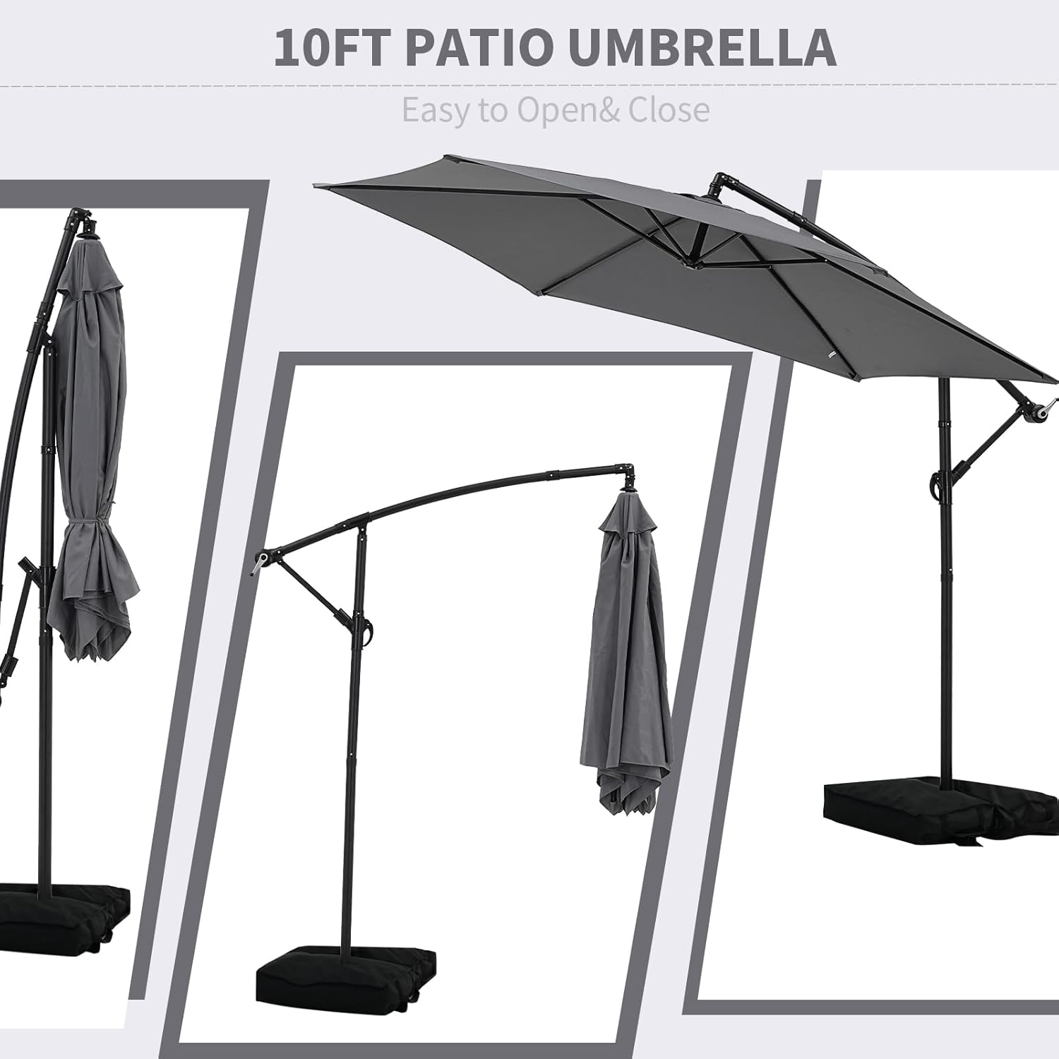 GDY 10 ft Cantilever Offset Outdoor Patio Umbrella, with Cross Base and Stand bags, Easy Tilt Adjustment, UV Protection for Backyard, Lawn, Garden and Pool, Gray