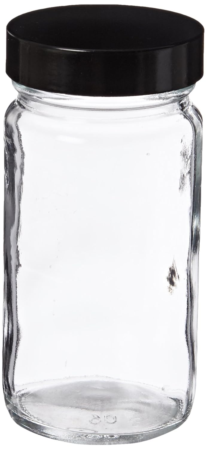 Kimble Type III Soda Lime Glass Clear Wide Mouth Straight Sided Tall Jars with GPI Thread Cap, PTFE-Faced LDPE Foam Liner Material, 125ml Capacity (Case of 24)