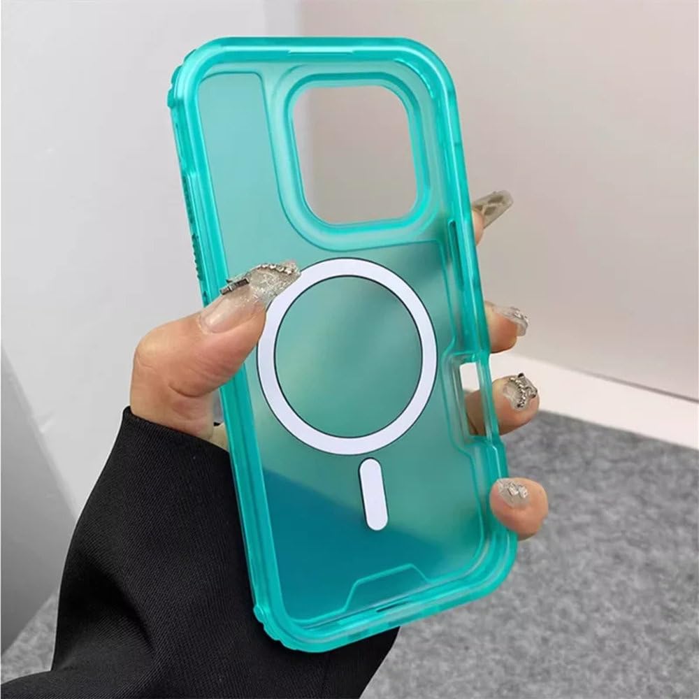Funda 3 en 1 a Prueba de Golpes para iPhone 16 Pro MAX, 15 Pro, 14, 13 y 12, con Carcasa Trasera translúcida Simple y esmerilada con Carga inalámbrica, Color Azul, para iPhone 15
