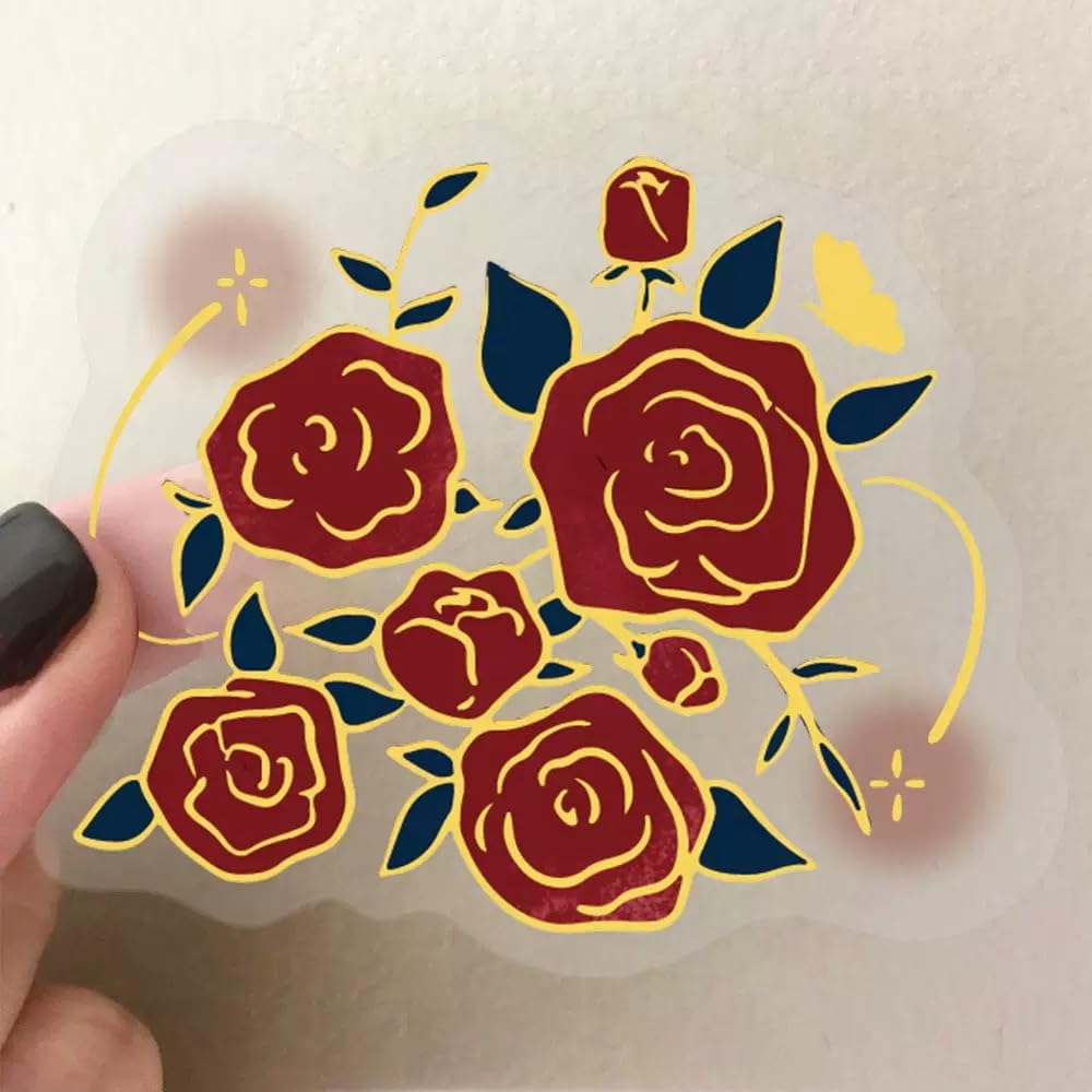 50-pcs Die-Cut Flower Stickers, Transparent Gold Foil Scrapbooking Stickers - Image 3