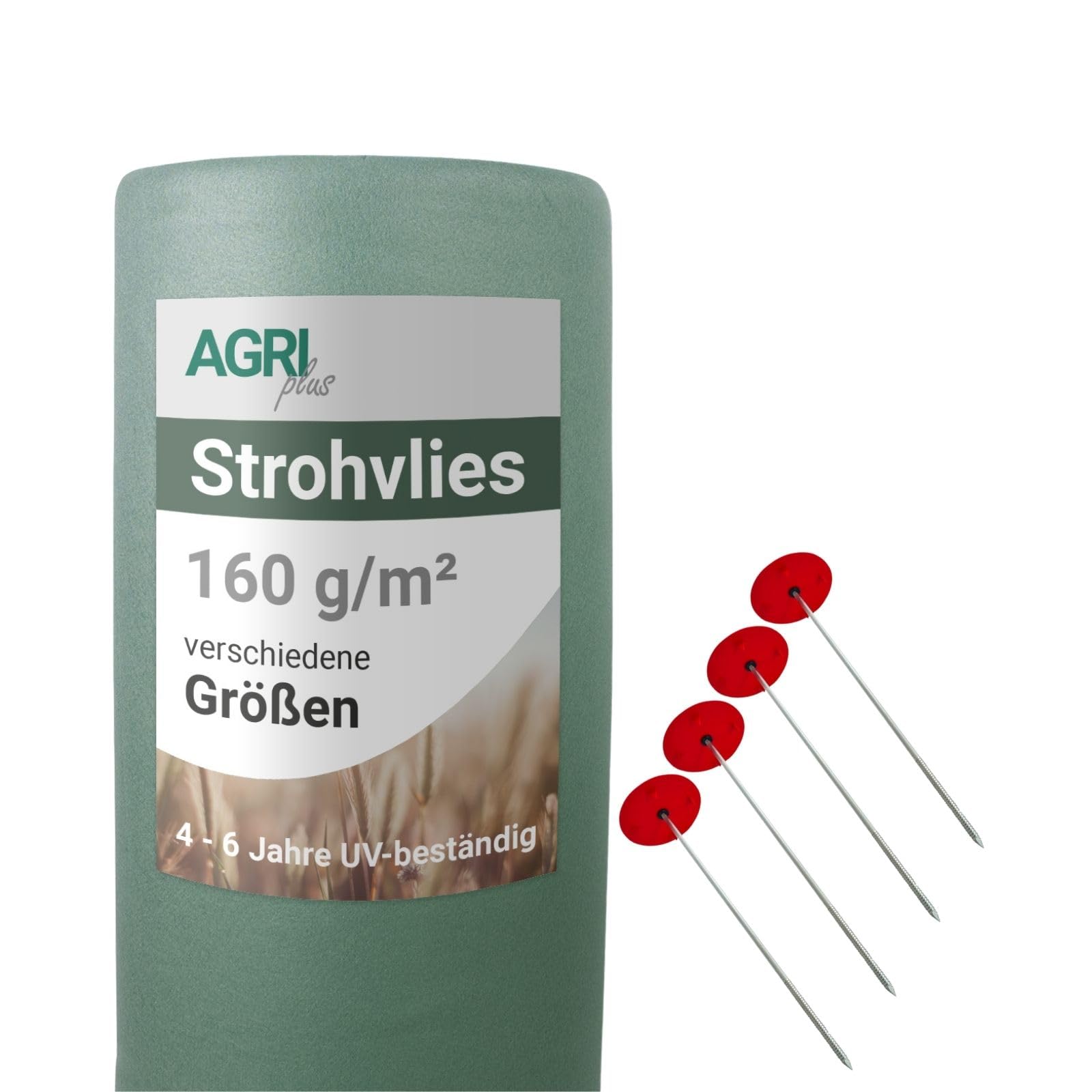 AGRI plus Strohvlies 9,8 x 25 m - mit 24 Metallnägeln I 160 g/m² Schutzvlies aus Polypropylen I Extrem reißfestes Heuvlies für langfristigen Schutz I Abdeckvlies wetterfest & UV-beständig