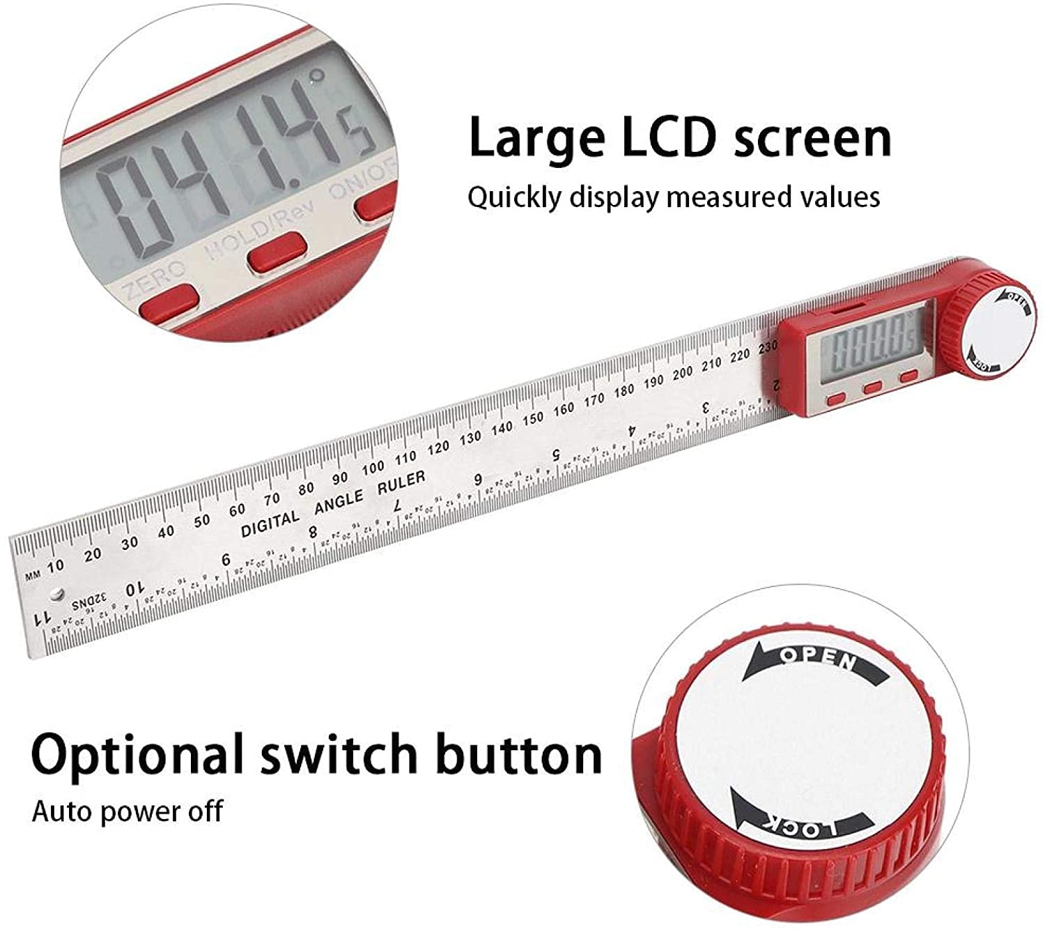 WJJ Angolo Righello Multifunzionale Angolo di misurazione ad Angolo ad Alta precisione Electronal Digital Display Angolo Righello Universale 90 Gradi 45 Gronatto for la Lavorazione del Legno