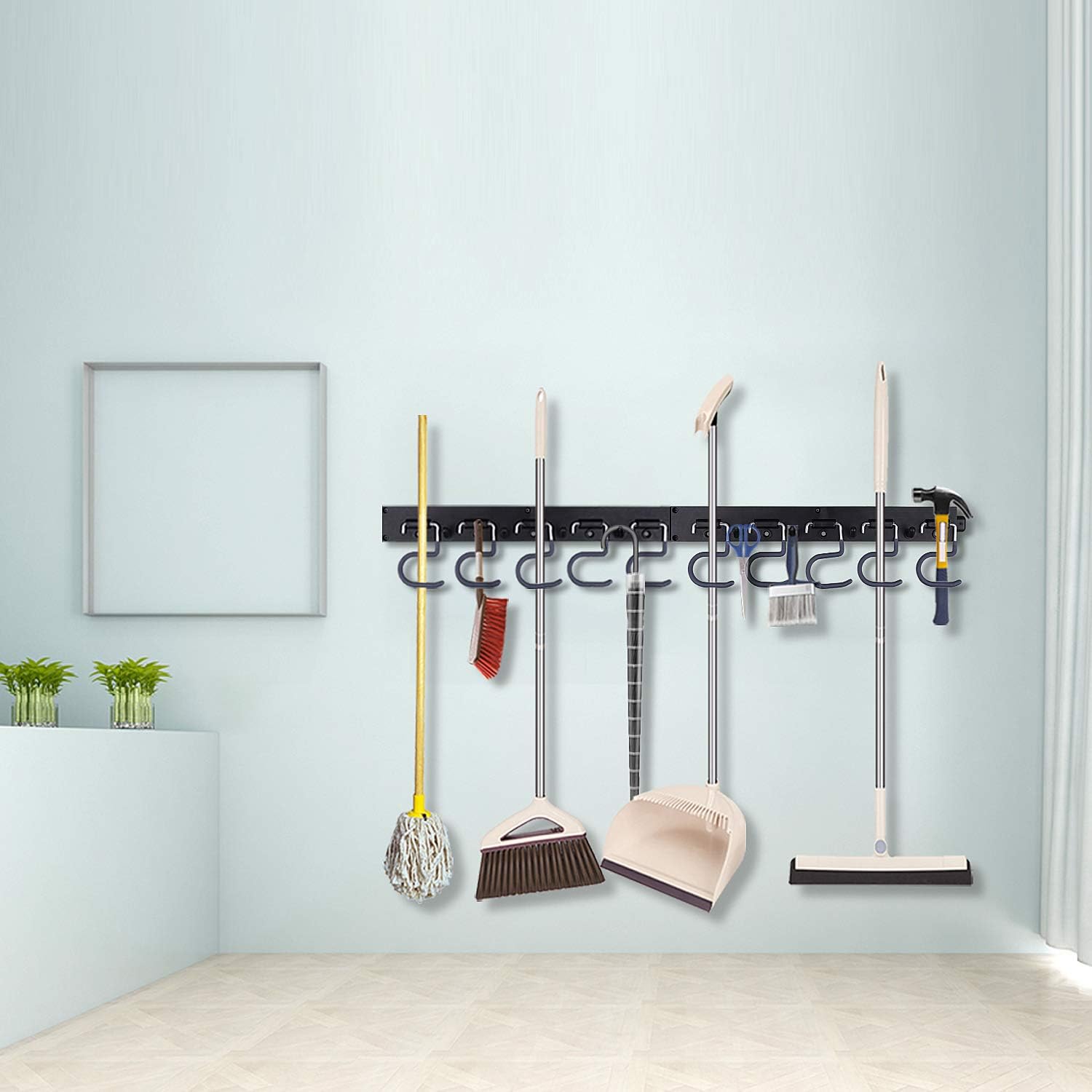 NZACE Adjustable Storage System 48 Inch, Wall Holders for Tools, Wall Mount Tool Organizer, Garage Organizer, Garden Tool Organizer, Garage Storage,Heavy Duty Tools Hanger with 3 Rails 12 Hooks
