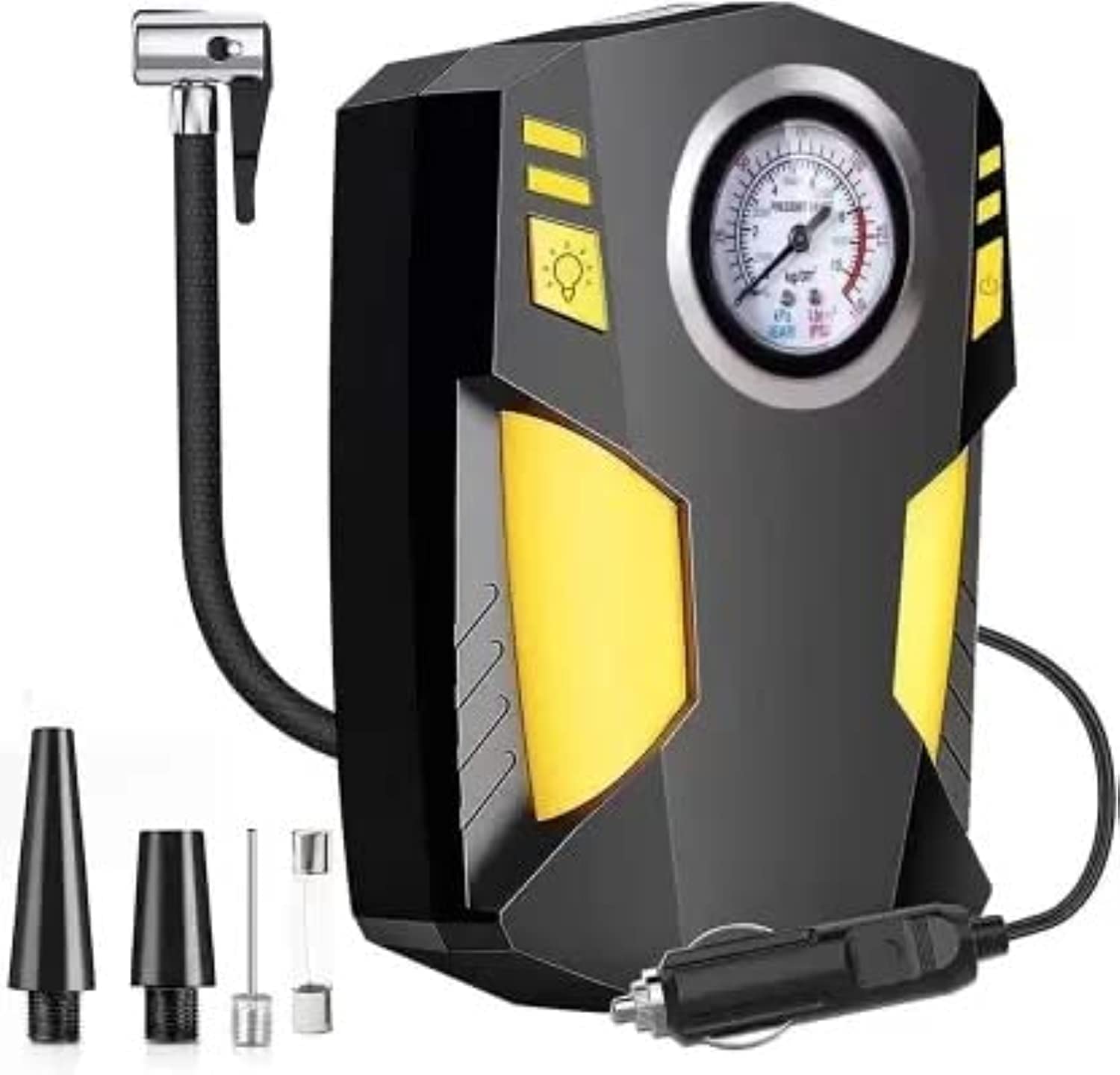 Portable Tire Inflator Air Compressor SUITU ST-5002, Tyre Inflator,12V DC with Emergency LED Flashlight,Long Cable for Car, Bicycle, Motocycle, Air Boat and Other Inflatables