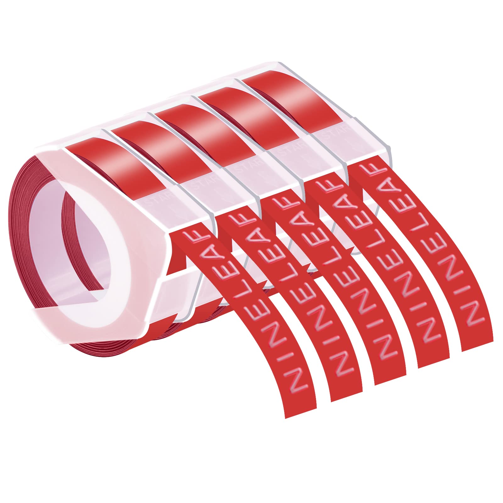 NineLeaf 5 Pack Compatible for Dymo 521202 3D Embossing Label Maker Label Tape 1/2'' 12mm White on Red 3D Plastic Labels for Organizer Xpress Pro,