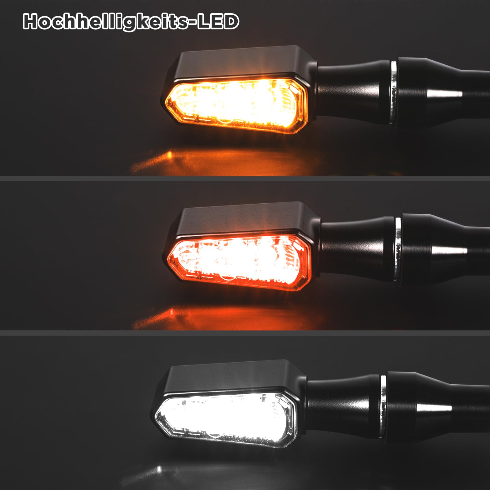 evermotor Mini 3-Perlen-Design LED Blinker Motorrad E-geprüft,CNC Aluminium Gehäuse,12V 4 Stück, mit Positionslicht,Universal für E-Bike/Scooter,2x Amber & Weiß,2x Amber & Rot