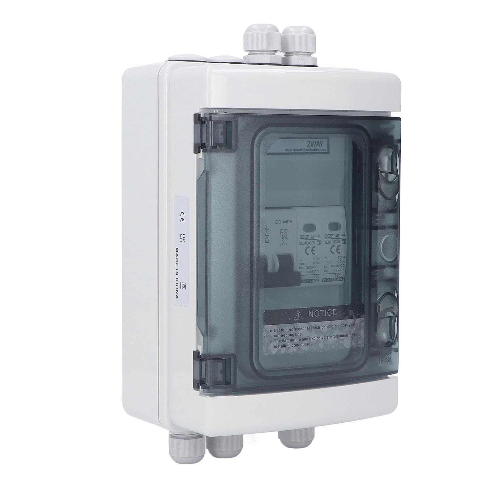 2 String PV Combiner Box IP65 Wasserdichter Solar-Trennschalter mit 40 A Leistungsschalter 1000 V für Sonnenkollektoren