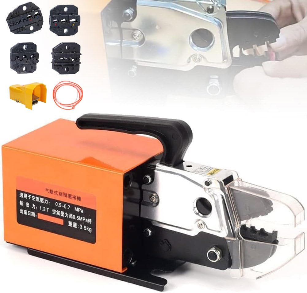 Herramienta prensadora neumática, máquina prensadora de terminales de Cable accionada por Aire Que Prensa hasta 16 mm², máquina prensadora neumática con 4 Juegos de Troqueles,B