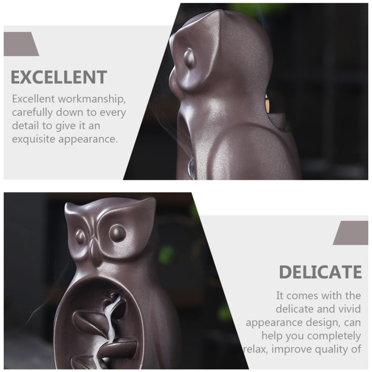 Mikikit Bruciatore di Profumi in Materiale Ceramico Nero a Forma di Gufo per Purificare L'aria e Migliorare il Sonno, per Studio e Sala Yoga, Decorazione Raffinata