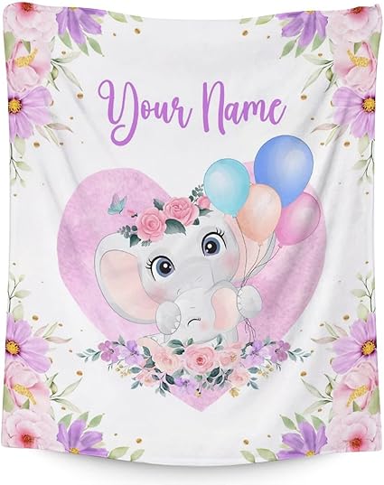 Personalized Elephant Blanket Gifts with Name - 50"x60" Cute Throw for Women Girls - Purple Soft Fuzzy Blankets for Bed, Couch & Living Room
